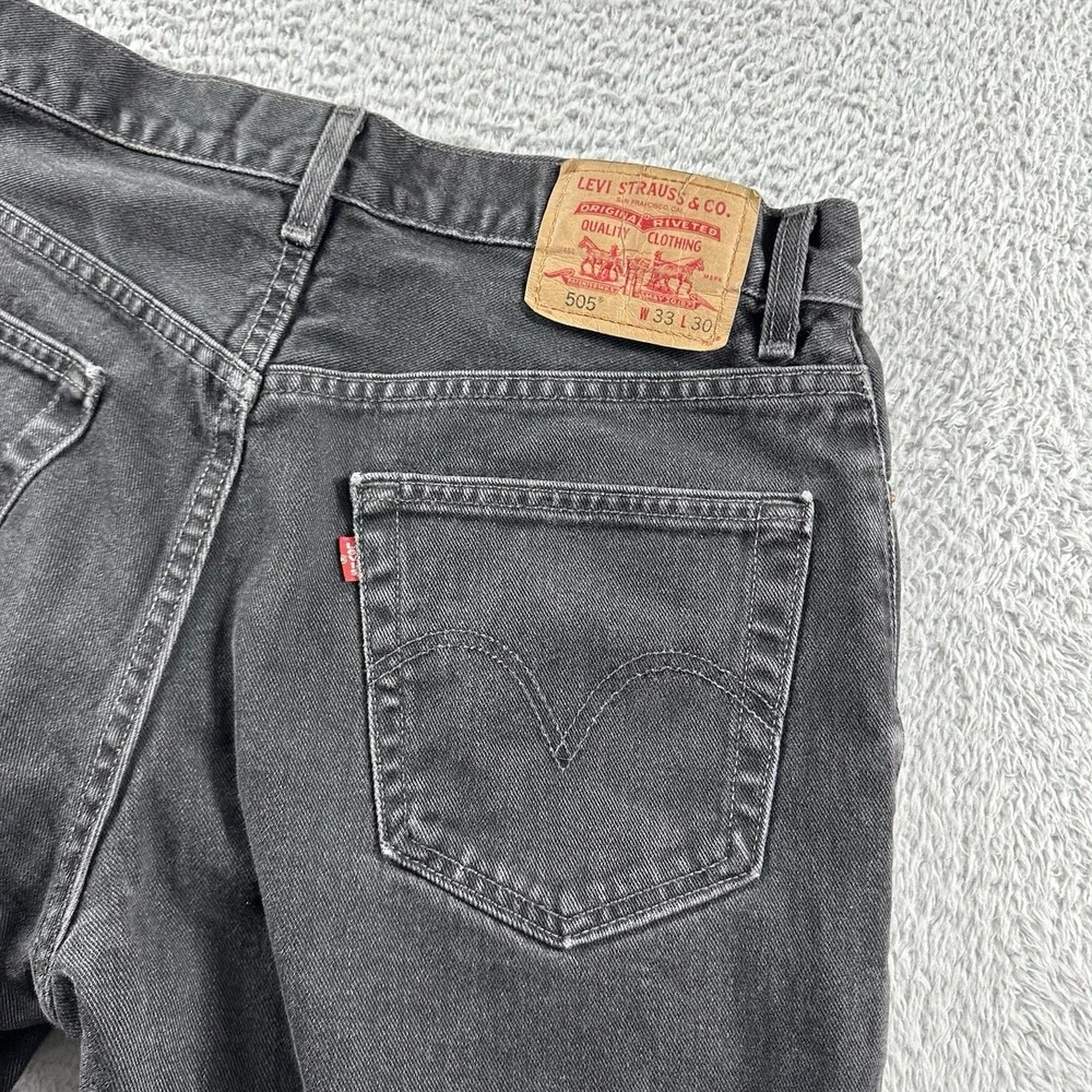 VINTAGE Levi 505 Jeans Mens 33x30 (30x29) Black Faded‎ Regular Fit Made in USA